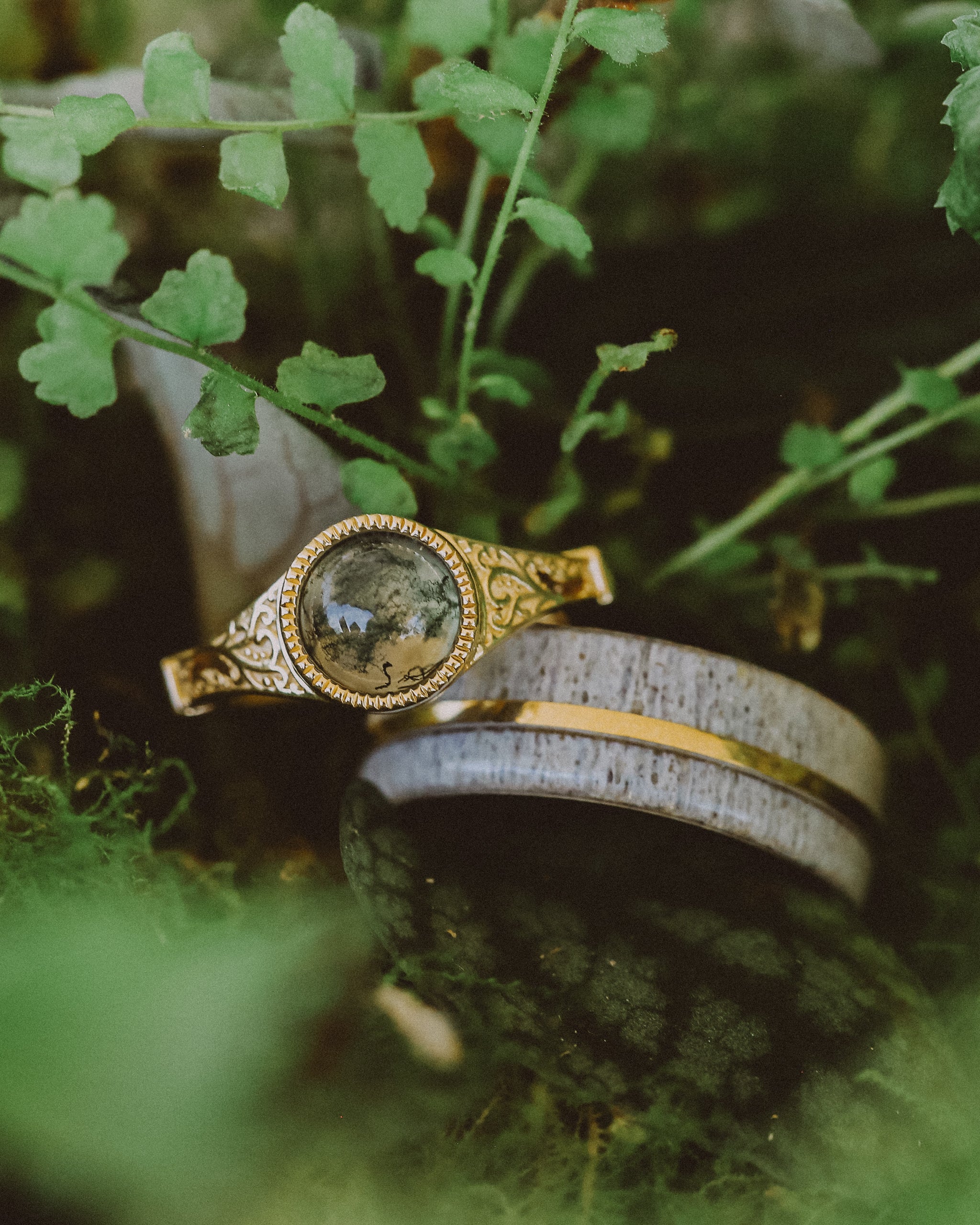 "GOLDEN" - ELK ANTLER & 14K GOLD INLAY WEDDING BAND-Staghead Designs